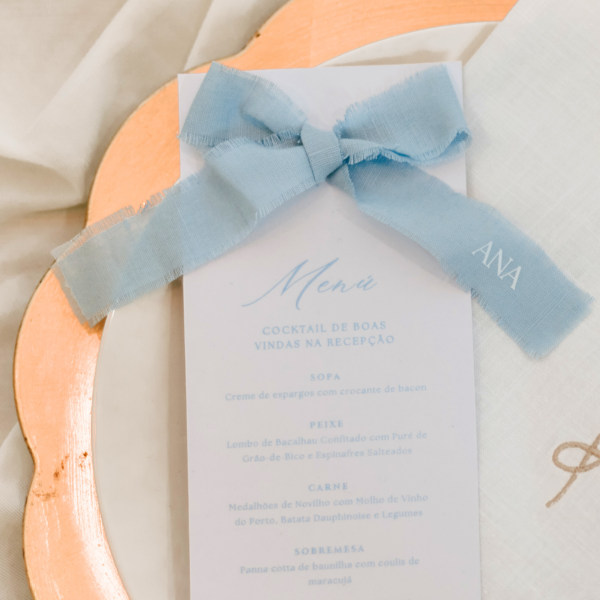 Menu mesa de casamento com laço em linho - Image 2