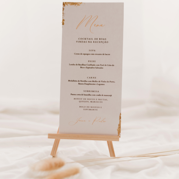 Menu mesa de casamento com folha